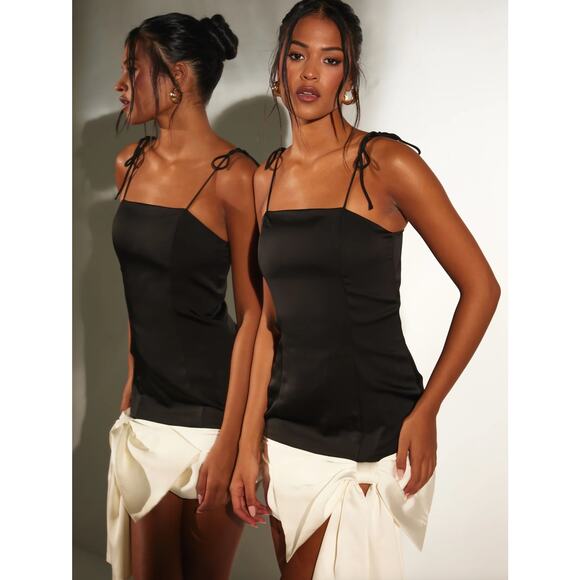 Aria Cove Taylor Satin Cami Mini Dress Oversized Bow Black White Womens Size 12 - Picture 4 of 14